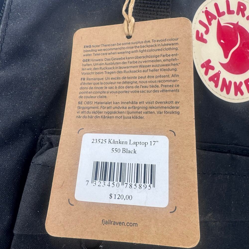 Fjallraven Kanken Laptop 17" Backpack Vinylon F Travel School Bag Black NWT - Picture 8 of 8